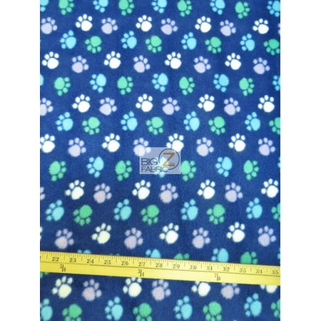 - Fleece Printed Fabric / Paw Multi Color Blue / Sold By The Yard