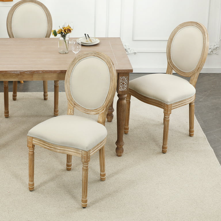 King Louis Back Side Chair Set of 2 French Country Dining Chairs Upholstered Linen Dining Room Chairs,Beige