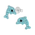 thumbnail image 1 of Children's sterling silver 'aqua blue sparkle dolphin' crystal stud earrings------Product code 82023, 1 of 3