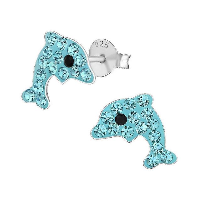 Children's sterling silver 'aqua blue sparkle dolphin' crystal stud earrings------Product code 82023