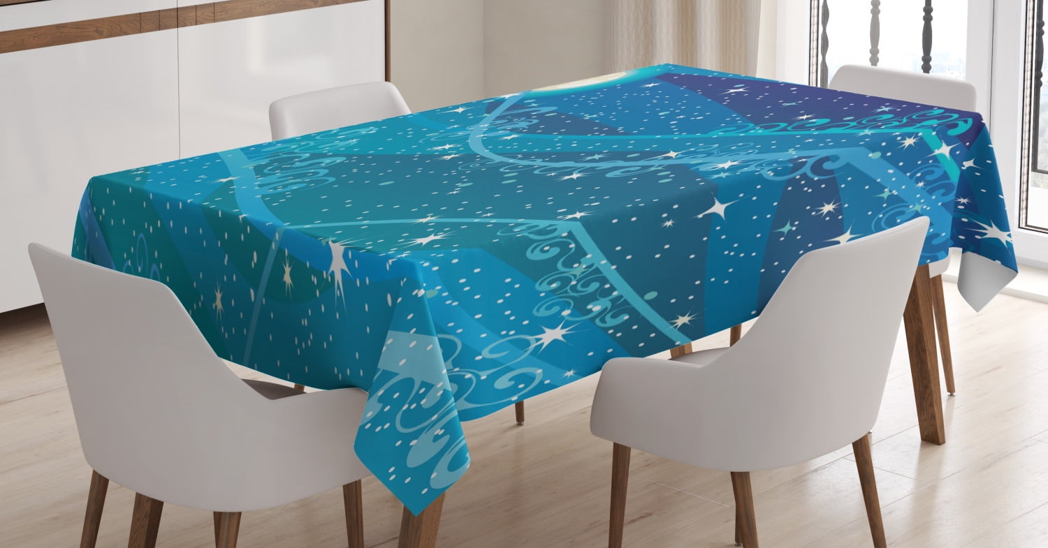 Starry Night Tablecloth, Night Sky with Full Moon Astronomy Theme Dots ...