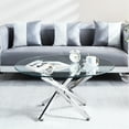 thumbnail image 2 of Tempered Glass Coffee Table With Legs, 35.4" Diameter, Contemporary Design For Home, Silver Hue Round Metal And Top, 2 of 3
