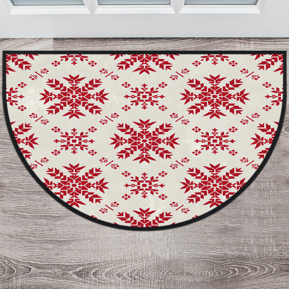 CURLYOOT Christmas Half Round Door Mat, Indoor Outdoor Entrance Rug, Snowflake Pattern Semi Circular Area Rug, Non Slip Washable Absorbent Doormat, Laundry Room Rug 40'' x 63''