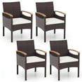 thumbnail image 1 of Costway Patio Dining Chairs Set of 4 with Acacia Wood Armrest Heavy Duty Metal Frame, 1 of 8