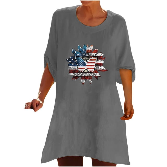 Blusa con botones y estampado de manga media con estampado de cuello redondo informal a la moda para mujer Pompotops hfajkhk132350