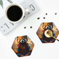 thumbnail image 5 of Pofeuu Prairie Meditating Raccoon Print Leather Coasters Set of 6, Round Cups Mugs Mat Pad for Home Kitchen Heat Resistant Drink Coasters,Hexagon, 5 of 7