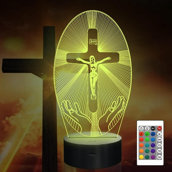 YSITIANNA Cross 3D Night Light, Jesus Illusion Hologram Lamp 16 Color Changing with Remote Control   Timer, LED Best Birthday Christian Gift for Religious Women Men Commemorate Present STNL#4999