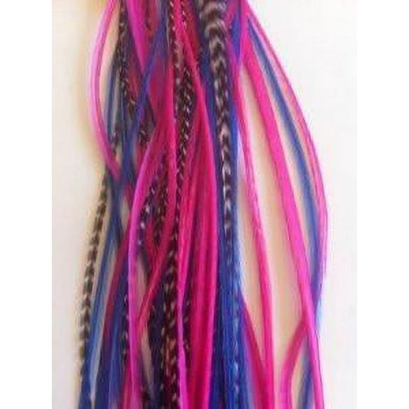 Five Genuine 7-11 Beautiful Long Thin Royal Blue & Hot Pink with Grizzly Feathers for Hair Extension!