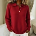 thumbnail image 2 of QSAWXQZ Women's Collared V Neck Pullover Sweater with Quarter Button Long Sleeve Solid Ribbed Knit Top Red S, 2 of 4