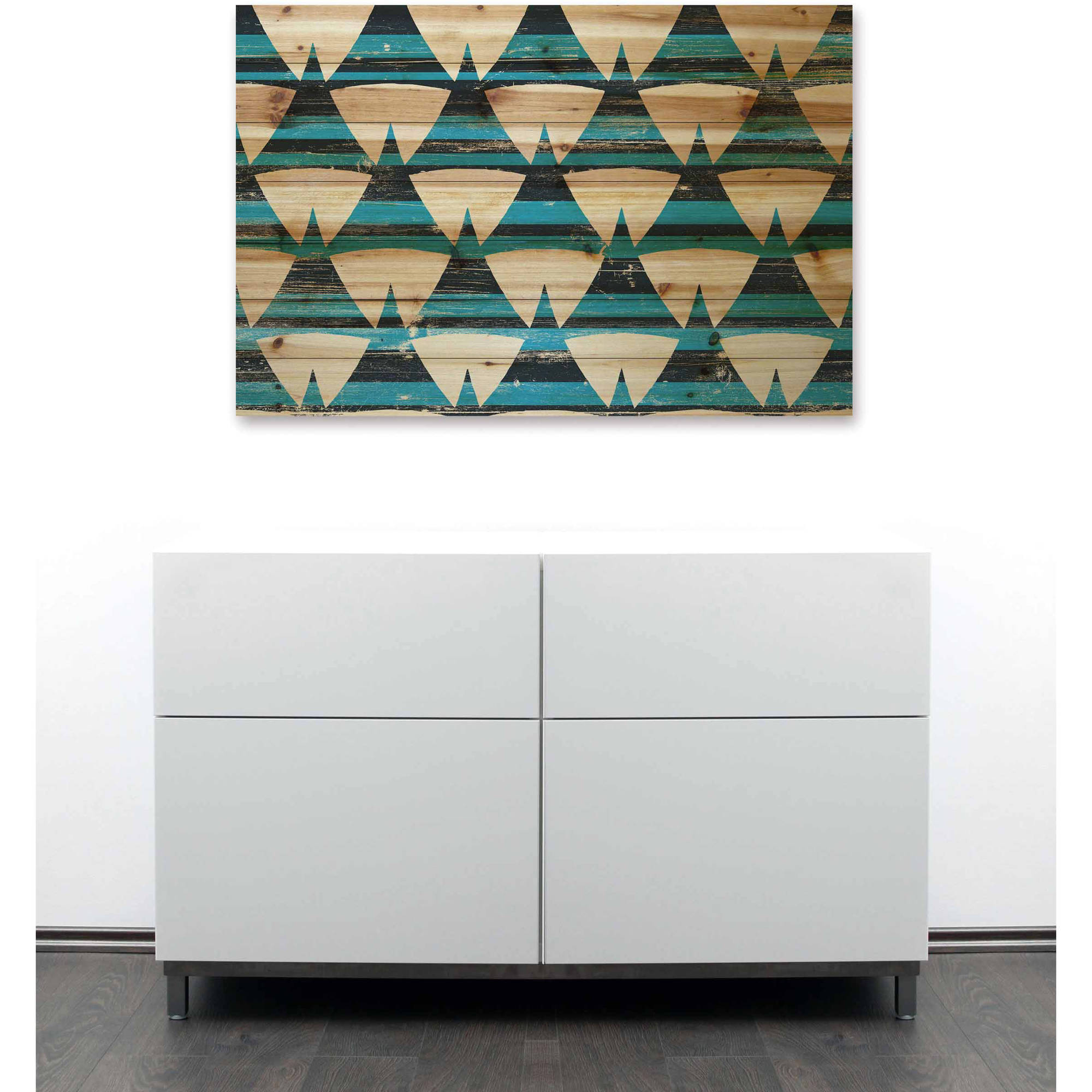 MARMONT HILL  - 'Tentlike Rows' Painting Print on Natural Pine Wood - Multi-Color 36 x 24