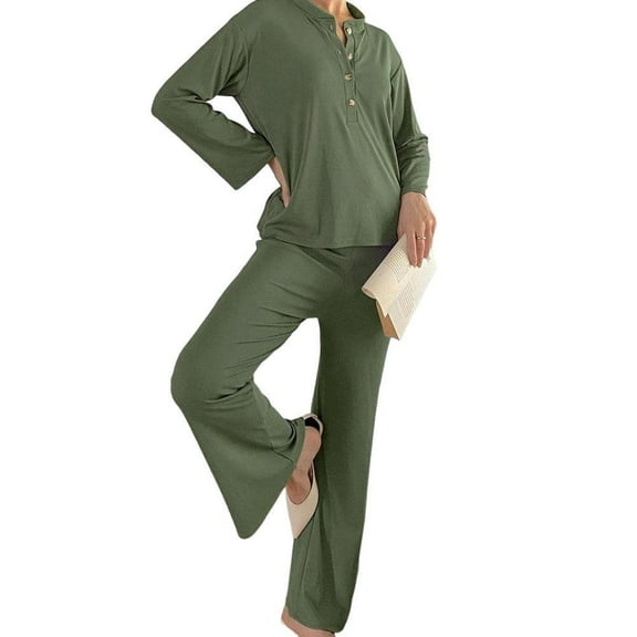 Yesfashion Women's 2 Piece Outfits Pleated Button Down Long Sleeve Shirt Wide Leg Matching Pants Sets