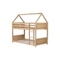 thumbnail image 4 of Bellemave Rubber Wood House Bunk Bed Frame Twin over Twin Low Bunk Bed with Headboard and Footboard Twin Floor Bunk Bed with Wooden Slats (White Oak), 4 of 11