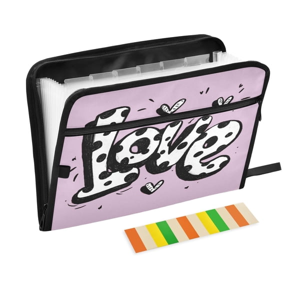 Accordion File Organizer with Zip Closure 13 Pockets Expanding File Folder Letter A4 Paper Document Organizer for Home Office Black Font Love
