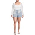 thumbnail image 2 of Madden NYC Juniors' Plus Size Two Tone Denim Block Mom Shorts, 2 of 5