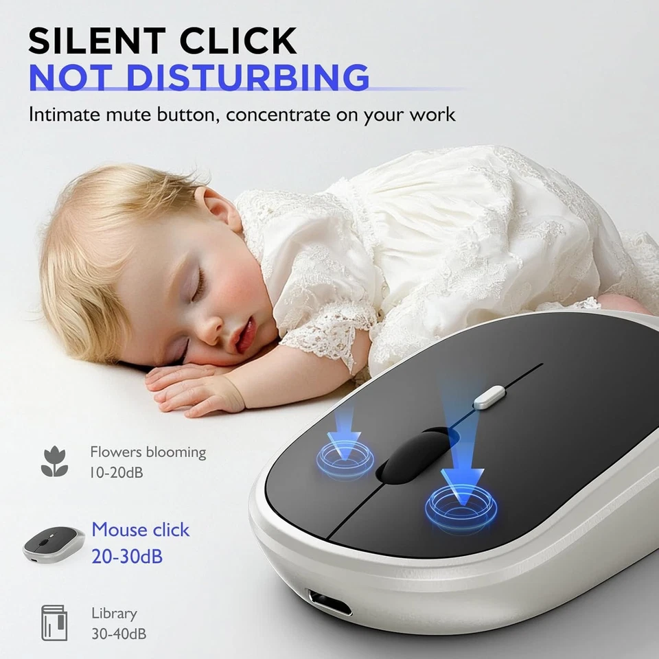 BUTTERFLY- Wireless Mouse, 2.4G Usb And Bluetooth Mouse For Laptop, Rechargeable Silent Sli