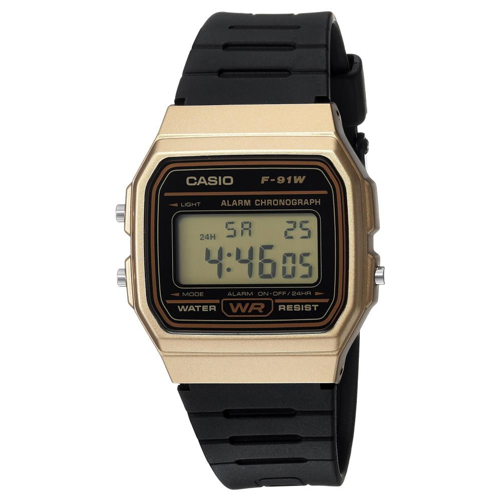 Casio Men's Casual Digital Black Resin Sport Watch, Gold Case F91WM-9A