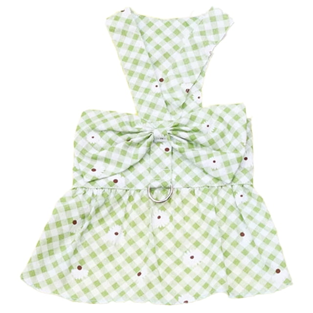 Vestido a cuadros para perro, conjunto de arnés y correa con pajarita para perros pequeños, gatos y niñas, bonitos vestidos para cachorros y conejos (verde), talla L