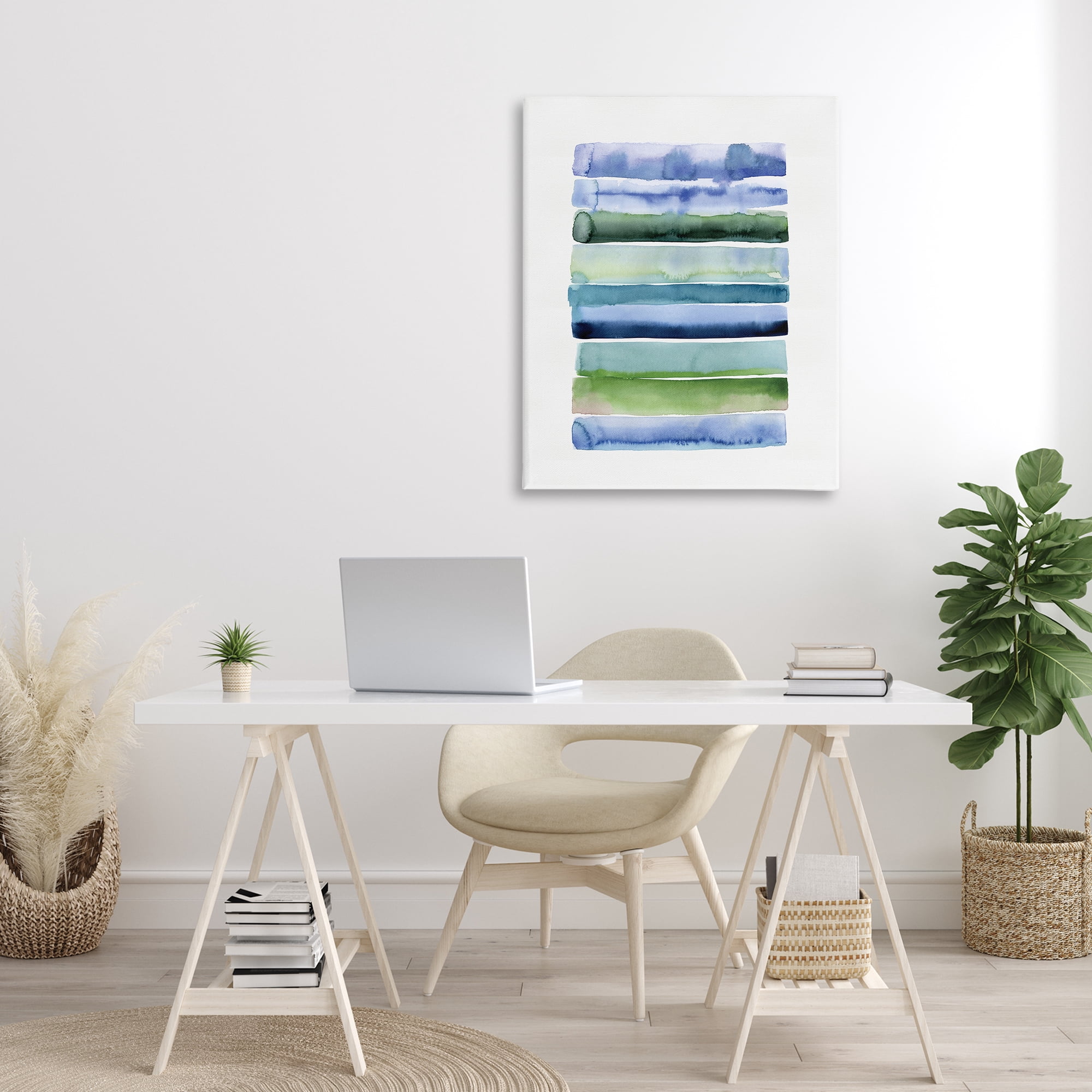 Stupell Industries Green & Blue Ombre Stripes Abstract Painting Gallery Wrapped Canvas Art Print Wall Art, 30 x 40