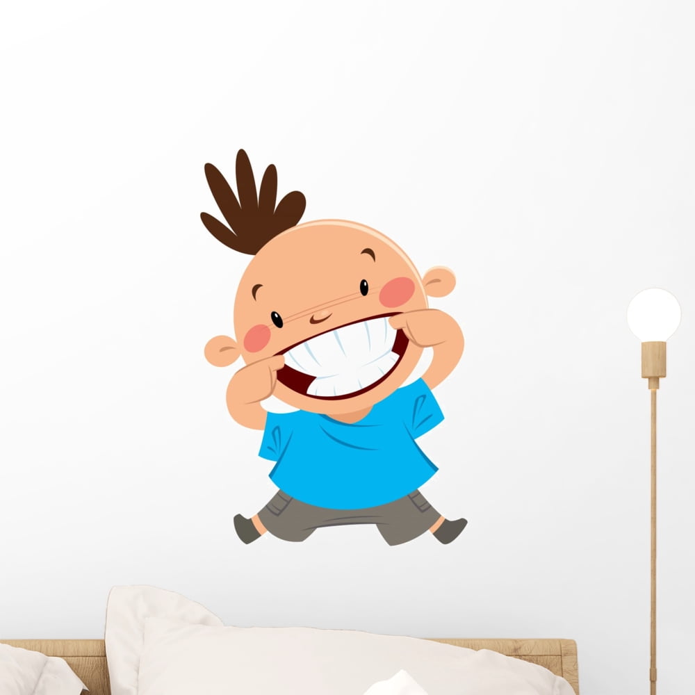 Happy Boy Smiling Pointing Wall Decal Sticker by Wallmonkeys Vinyl Peel ...