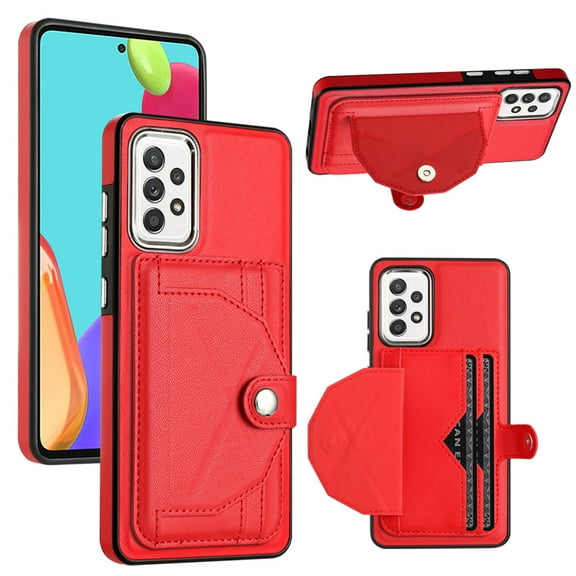 ELEHOLD Leather Wallet Case For Samsung Galaxy A32 4G,Premium Leather Material with Back Card Holders Magnetic Button Full Body Shockproof Luxury Case,Red