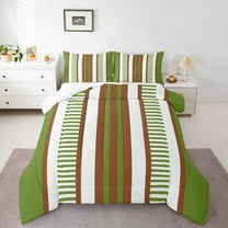 Homewish Lines Stripes Artwork Queen Comforter Set,Geometric Stripes Bedding Sets,Green Beige Brown Bedding Comforter Set For Adult,Luxury Bedroom Decor Reversible,3 Pieces