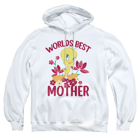 Popfunk Looney Tunes Mother's Day Tweety Worlds Best Mom Adult Pull-Over Hoodie, White, Medium