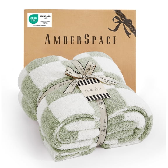 Amberspace Checkered Knit Throw,Sage Green,50"*70"