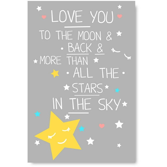 Awkward Styles Love You To The Moon and Back More Than All The Stars In The Sky Poster Picture Artwork Girls Room Wall Art Baby Boys Room Poster Cute Quotes Baby Room Wall Art Newborn Baby Poster