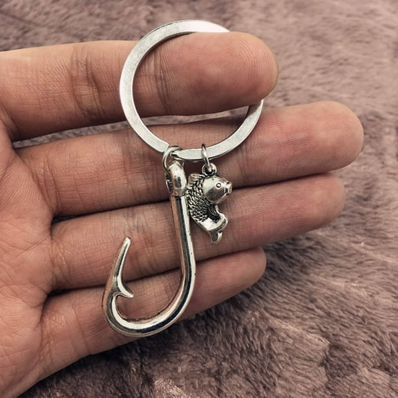 FRCOLOR Fishing Hook Keychain Car Keyring Purse Bag Pendant Decoration Hanging Keychain Accessory Creative Gift (Antique Silver)
