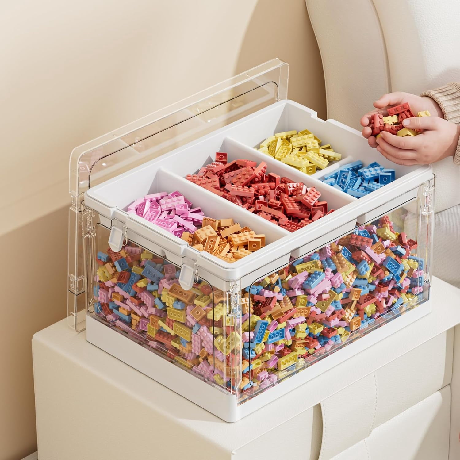 Art Supply Organizer and Storage, Clear Craft Organizers and Storage with Trays – Craft Storage Box with Lid for Beads, Markers, Coloring Books, Sewing, Playdoh and Tools