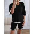thumbnail image 6 of Womens Lounge Sets 2 Piece Outfits Short Sleeve Pullover Tops Wide Leg Pants Summer Travel Outfits Black S, 6 of 9