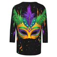 thumbnail image 5 of successthop Mardi Gras 3/4 Womens Shirts Casual Plus Size with Crew Neck Polyester Casual Mask Printed Mardi Gras Celebrations Blouse Tops for Mardi Gras Event Purple 3XL, 5 of 5
