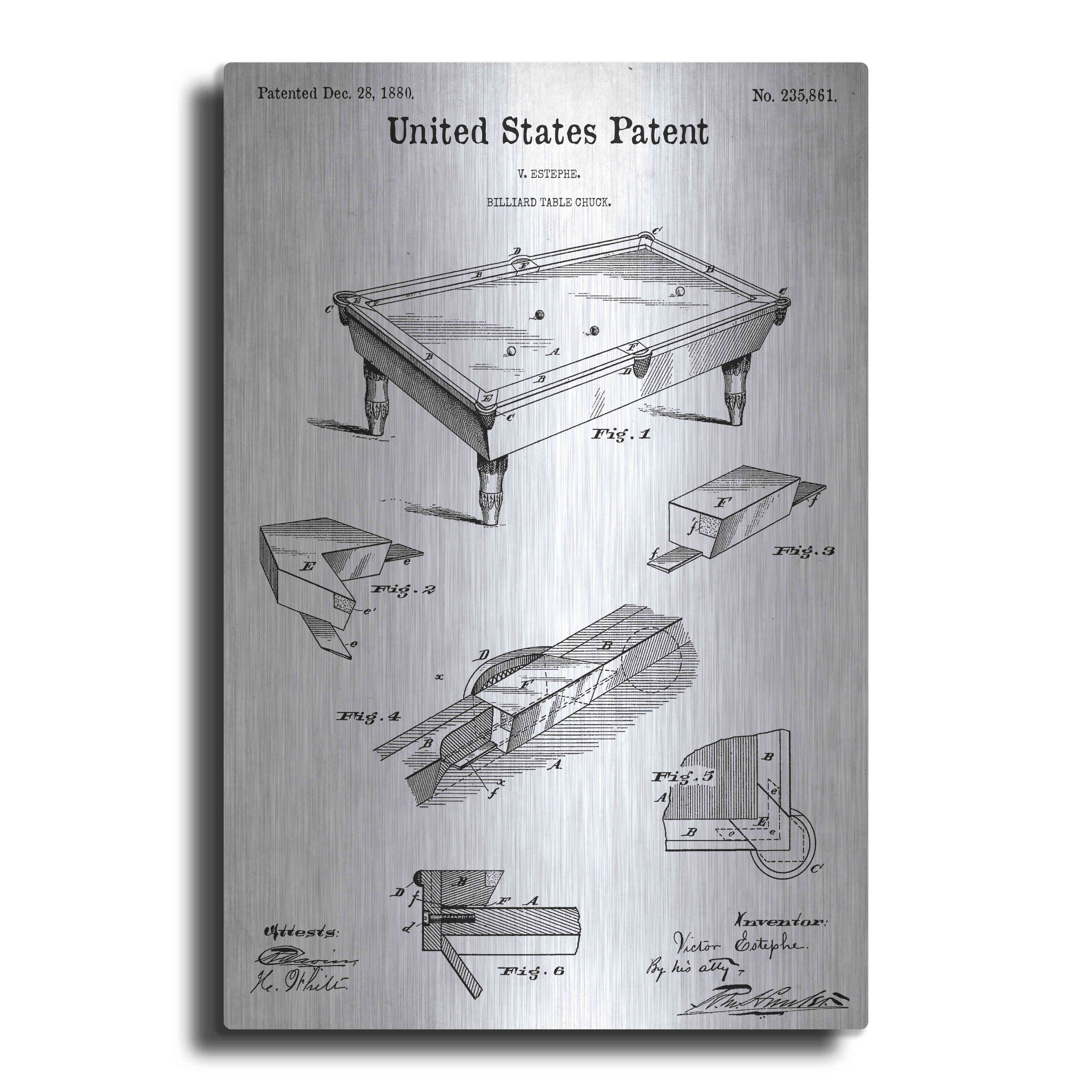 Luxe Metal Art 'Pool Table Blueprint Patent White' Acrylic Glass Wall