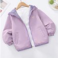 thumbnail image 3 of Oiangi Boys Girls Windbreaker Fleece Lined Hooded Softshell Jacket Zip Up Outdoor Reversible Outerwear Purple 11-12 Years, 3 of 9