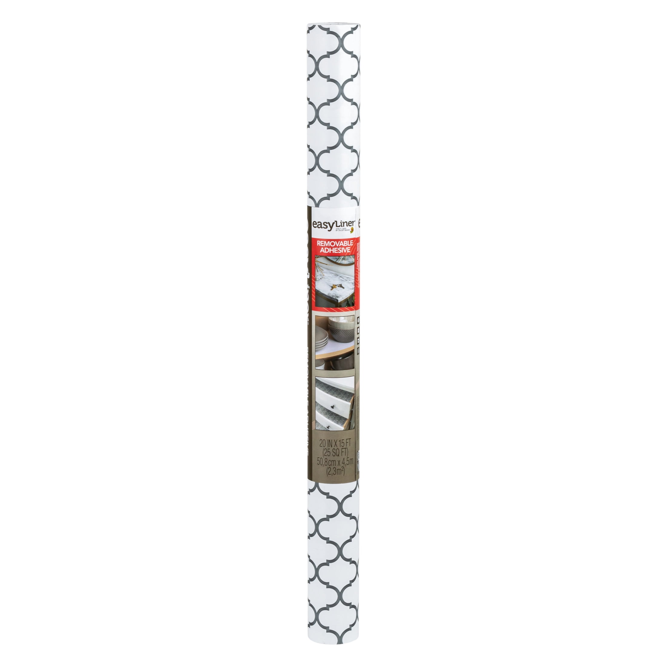 (6 pack) EasyLiner Removable Adhesive Shelf Liner, Gray Quatrefoil 20" x 15' Roll
