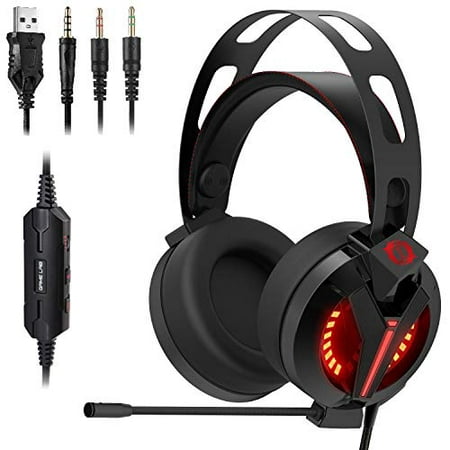 Game Lab Spartan (2019 Edition) Red LED Over-Ear Surround Sound Gaming Headset Noise Cancelling Microphone for PC, Xbox