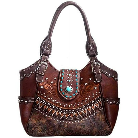 Western Style Rhinestone Concho Buckle Purse Women Shoulder Bag in 5 colors