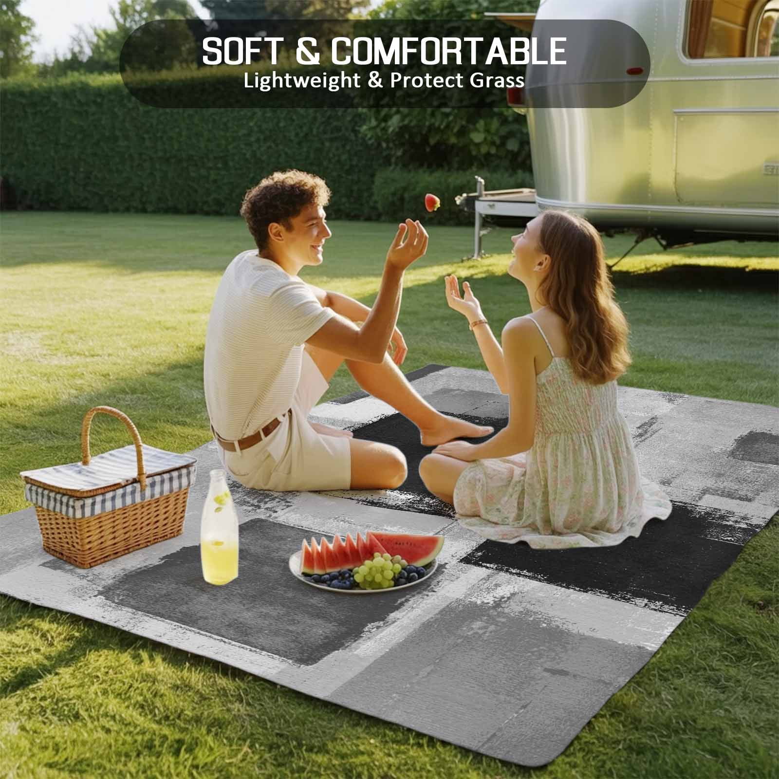 Fsddascl Black Grey Ombre Outdoor Rug for Patio/Deck/Porch, Non-Slip Large Area Rug 4 x 6 Ft, Vintage Abstract Smear Aesthetics Indoor Outdoor Rugs Washable Area Rugs, Reversible Camping Rug Carpet