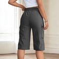 thumbnail image 5 of Women's Cargo Bermuda Shorts with Utility Pockets - Mid-Waist Zipper Fly Casual Capri Pants, Loose Fit Cotton-Blend Walking Shorts for Summer Gray L, 5 of 7