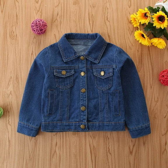 LFEOOST Toddler Kid Baby Boys Girls Denim Jacket Long Sleeve Button Down Jeans Coat Cowboy Overcoat Basic Dark Blue 110