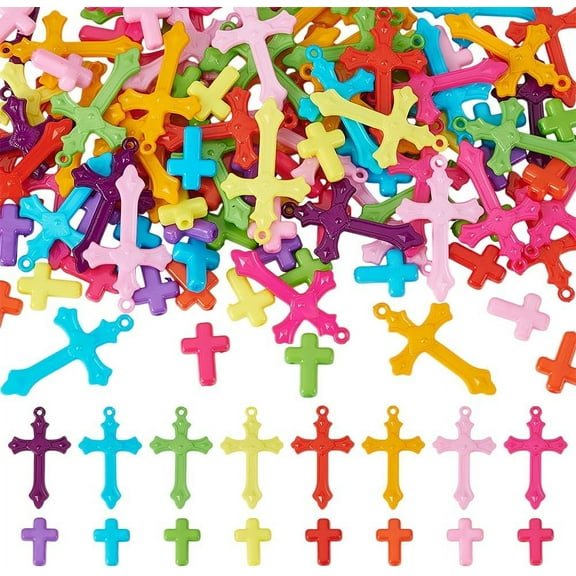 16 styles Opaque Acrylic Pendants Cross Mixed color 16~36x12~22x2~4.5mm Hole: 2mm 30pcs/style
