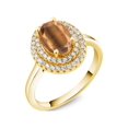 thumbnail image 2 of Gem Stone King 18K Yellow Gold Plated Silver Oval Brown Tiger Eye Halo Engagement Ring for Women (2.45 Cttw, Gemstone Birthstone, Oval 8X6MM, Size 9), 2 of 4