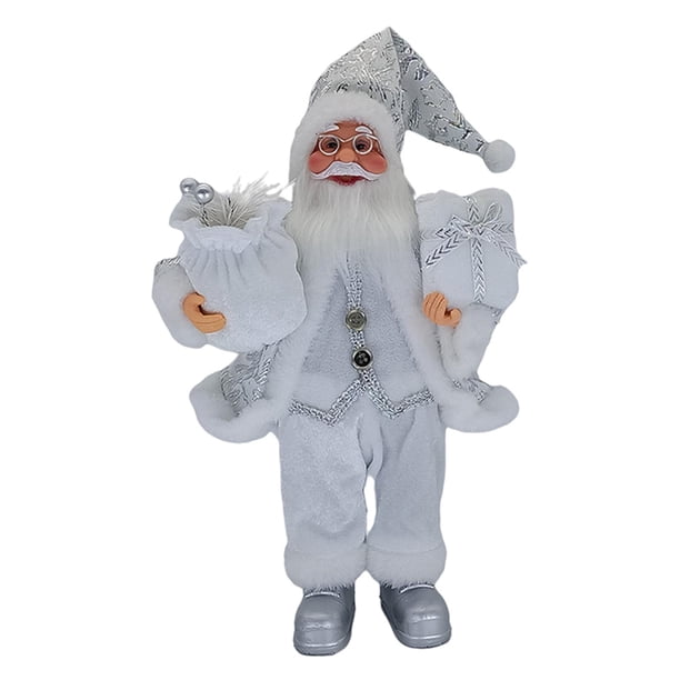 De pie Travieso Papá Noel Estatua Estatuilla de Navidad Figura Decoración para el hogar Sala de estar Ventana Gabinete Dormitorio Oficina Mesa Blanco plateado Hugo Figuras de Santa Claus