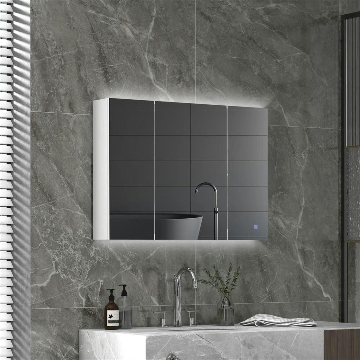 Demi Bonn Modern LED Bathroom Mirror Cabinet, 35.5"W x 25.5"H, USB Charging, Storage Cupboard, Adjustable Shelf, White