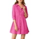 thumbnail image 1 of Vestido de camisa para mujer Inspire Chic de manga 3/4, con botones, mini vestido fucsia, talla S, 1 of 7