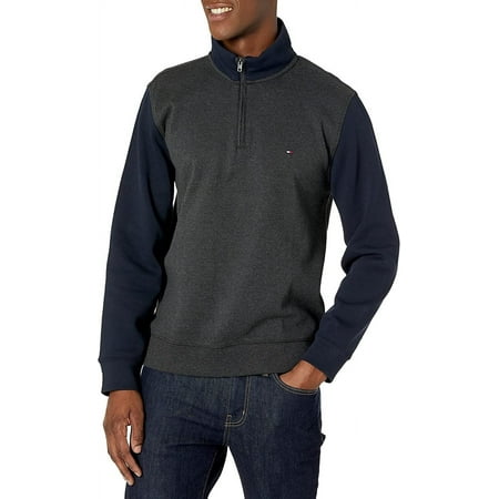 Tommy Hilfiger Men's French Rib Quarter-Zip Pullover in Color Block Grey Htr-XL
