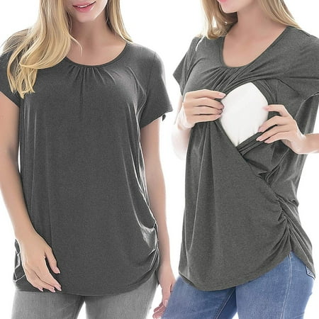 

jbyrvq Maternity Clothes Women Short Sleeve Solid Color Nursing Tops T-shirt For Breastfeeding