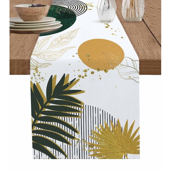 Green Yellow Boho Table Runner 60 Inches, Modern Abstract Geometric Bed Runner Dresser Scarves Tabletop for Indoor Outdoor Parties/Ceremony/Banquet, 13" x 60"