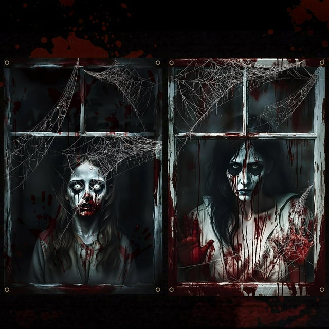 Cortina Sel natural para decoración de ventanas con fantasmas de Halloween, 79 x 120 cm, 2 unidades