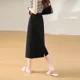thumbnail image 5 of Falda fina de verano para mujer 2024, nuevo estilo, vestido largo medio, cintura alta, adelgazante, falda de seda negra, línea A, vestido blanco, 5 of 5